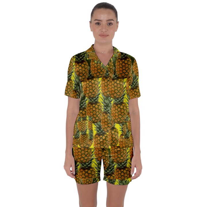 Tropical Pineapple Satin Short Sleeve Pyjamas Set