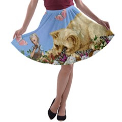 Cat And Butterflies A-line Skater Skirt