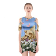 Cat And Butterflies Shoulder Cutout One Piece Dress