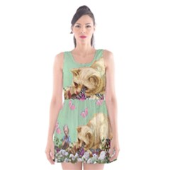 Cat And Butterflies Green Scoop Neck Skater Dress