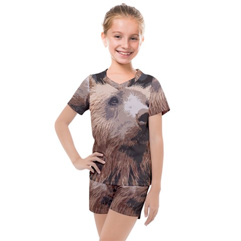 Bear Looking Kids  Mesh Tee And Shorts Set by snowwhitegirl