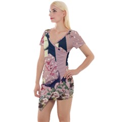 Rose Floral Doll Short Sleeve Asymmetric Mini Dress by snowwhitegirl