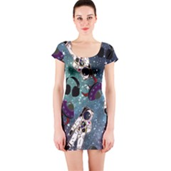 Astronaut Space Galaxy Short Sleeve Bodycon Dress