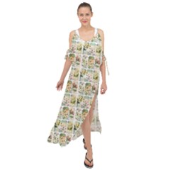 Victorian Flower Labels Maxi Chiffon Cover Up Dress