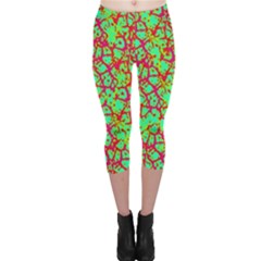 Officially Sexy Officially Sexy Sea Green Yellow & Red Cracked Pattern Capri Leggings  by OfficiallySexy