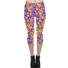 Officially Sexy Officially Sexy Orangy Yellow Pink & Blue Cracked Pattern Capri Leggings 