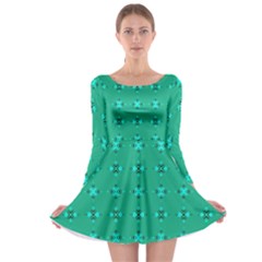 Modern Bold Geometric Green Circles Sm Long Sleeve Skater Dress by BrightVibesDesign