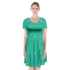 Modern Bold Geometric Green Circles Sm Short Sleeve V-neck Flare Dress