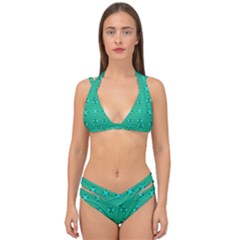 Modern Bold Geometric Green Circles Sm Double Strap Halter Bikini Set by BrightVibesDesign