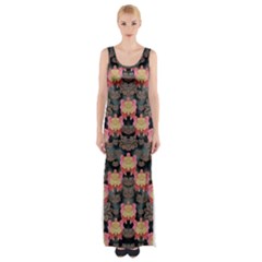 Heavy Metal Meets Power Of The Big Flower Maxi Thigh Split Dress by pepitasart