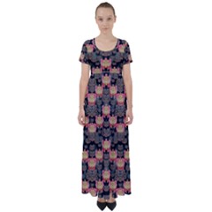 Heavy Metal Meets Power Of The Big Flower High Waist Short Sleeve Maxi Dress