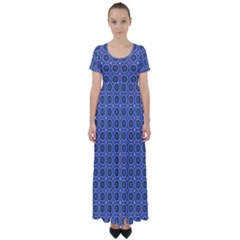 Floral Circles Blue High Waist Short Sleeve Maxi Dress