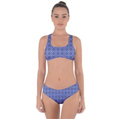 Floral Circles Blue Criss Cross Bikini Set