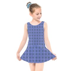 Floral Circles Blue Kids  Skater Dress Swimsuit by BrightVibesDesign