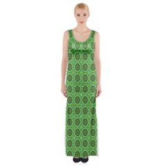 Floral Circles Green Maxi Thigh Split Dress