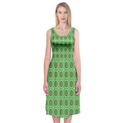 Floral Circles Green Midi Sleeveless Dress by BrightVibesDesign