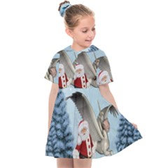 Santa Claus With Cute Pegasus In A Winter Landscape Kids  Sailor Dress by FantasyWorld7