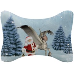 Santa Claus With Cute Pegasus In A Winter Landscape Seat Head Rest Cushion by FantasyWorld7