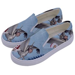 Santa Claus With Cute Pegasus In A Winter Landscape Kids  Canvas Slip Ons