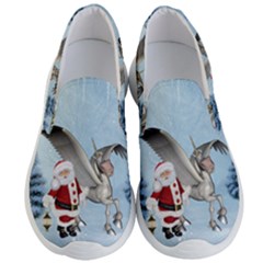 Santa Claus With Cute Pegasus In A Winter Landscape Men s Lightweight Slip Ons by FantasyWorld7