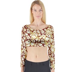 Officially Sexy Brown & Tan Cracked Pattern Long Sleeve Crop Top (tight Fit) by OfficiallySexy