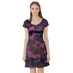 Camouflage Violet Short Sleeve Skater Dress