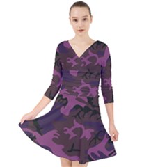 Camouflage Violet Quarter Sleeve Front Wrap Dress