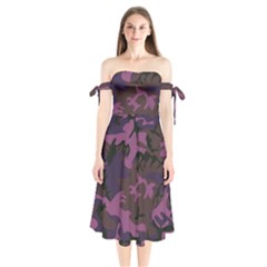 Camouflage Violet Shoulder Tie Bardot Midi Dress