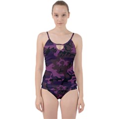 Camouflage Violet Cut Out Top Tankini Set