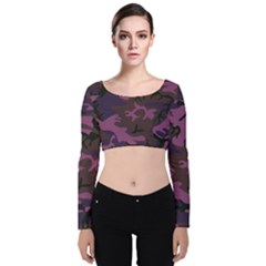 Camouflage Violet Velvet Long Sleeve Crop Top