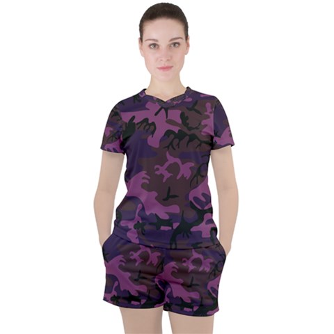 Camouflage Violet Women s Tee And Shorts Set by snowwhitegirl