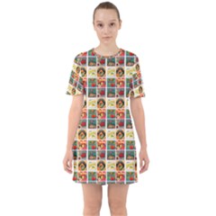 Victorian Fruit Labels Sixties Short Sleeve Mini Dress