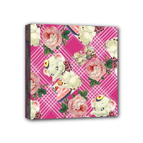 Retro Pets Plaid Pink Mini Canvas 4  X 4  (stretched)