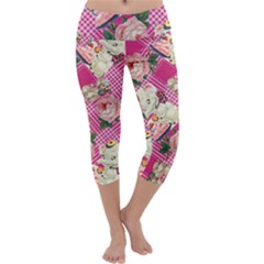 Retro Pets Plaid Pink Capri Yoga Leggings