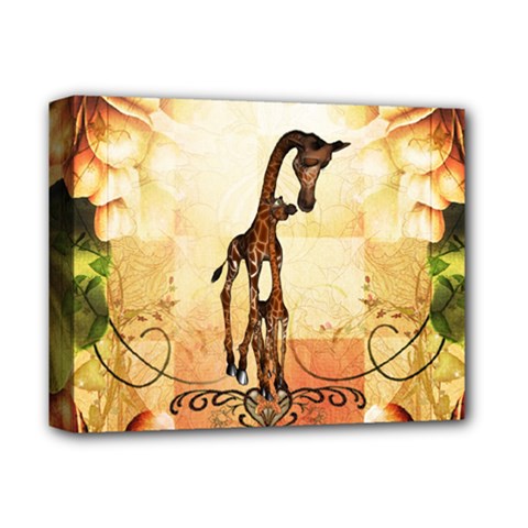 Cute Giraffe Mum With Funny Giraffe Baby Deluxe Canvas 14  X 11  (stretched)