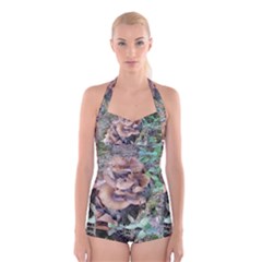 Abstract Of Mushroom Boyleg Halter Swimsuit 