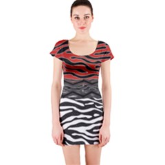 Black And Red Zebra Stripes  Pattern By Flipstylez Designs Short Sleeve Bodycon Dress by flipstylezfashionsLLC