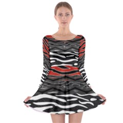 Black And Red Zebra Stripes  Pattern By Flipstylez Designs Long Sleeve Skater Dress by flipstylezfashionsLLC