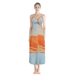 Orange And Blue Button Up Chiffon Maxi Dress by WILLBIRDWELL