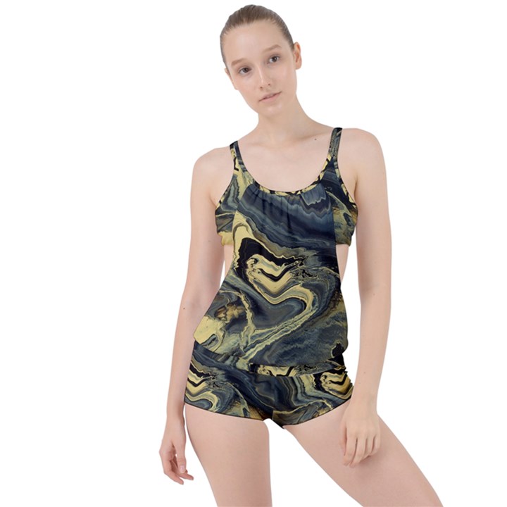 Yellow Nebula Boyleg Tankini Set 