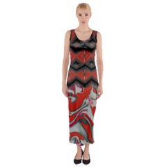 Red Swirls Designs By Flipstylez Designs Fitted Maxi Dress