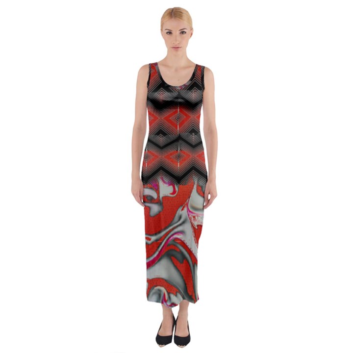 Red swirls designs by FlipStylez Designs Fitted Maxi Dress