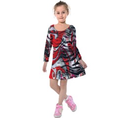 Retro Red Swirl Design By Flipstylez Designs Kids  Long Sleeve Velvet Dress