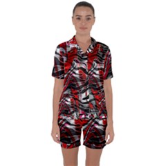 Retro Red Swirl Design By Flipstylez Designs Satin Short Sleeve Pyjamas Set