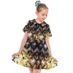 Black Zig Zag Blurred On Gold Crush Flowers By Flipstylez Designs Kids  Short Sleeve Shirt Dress by flipstylezfashionsLLC