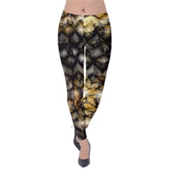 Black Zig Zag Blurred On Gold Crush Flowers By Flipstylez Designs Velvet Leggings by flipstylezfashionsLLC