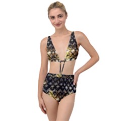 Black Zig Zag Blurred On Gold Crush Flowers By Flipstylez Designs Tied Up Two Piece Swimsuit by flipstylezfashionsLLC