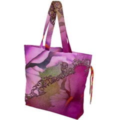 Flowers In Soft Violet Colors Drawstring Tote Bag by FantasyWorld7