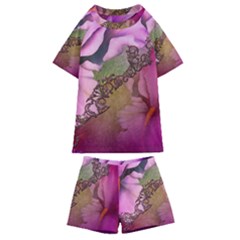 Flowers In Soft Violet Colors Kids  Swim Tee And Shorts Set by FantasyWorld7