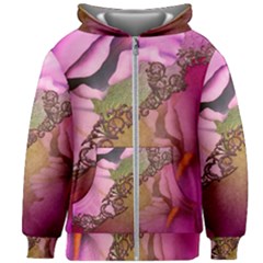 Flowers In Soft Violet Colors Kids Zipper Hoodie Without Drawstring by FantasyWorld7